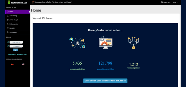BountySurfer ist sowohl unter einer .de als auch .com Domain erreichbar.